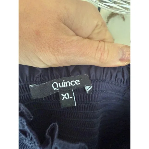 Quince Navy Blue Organic Cotton Smocked Tiered Maxi Dress Ruffle Strap XL - Picture 5 of 9